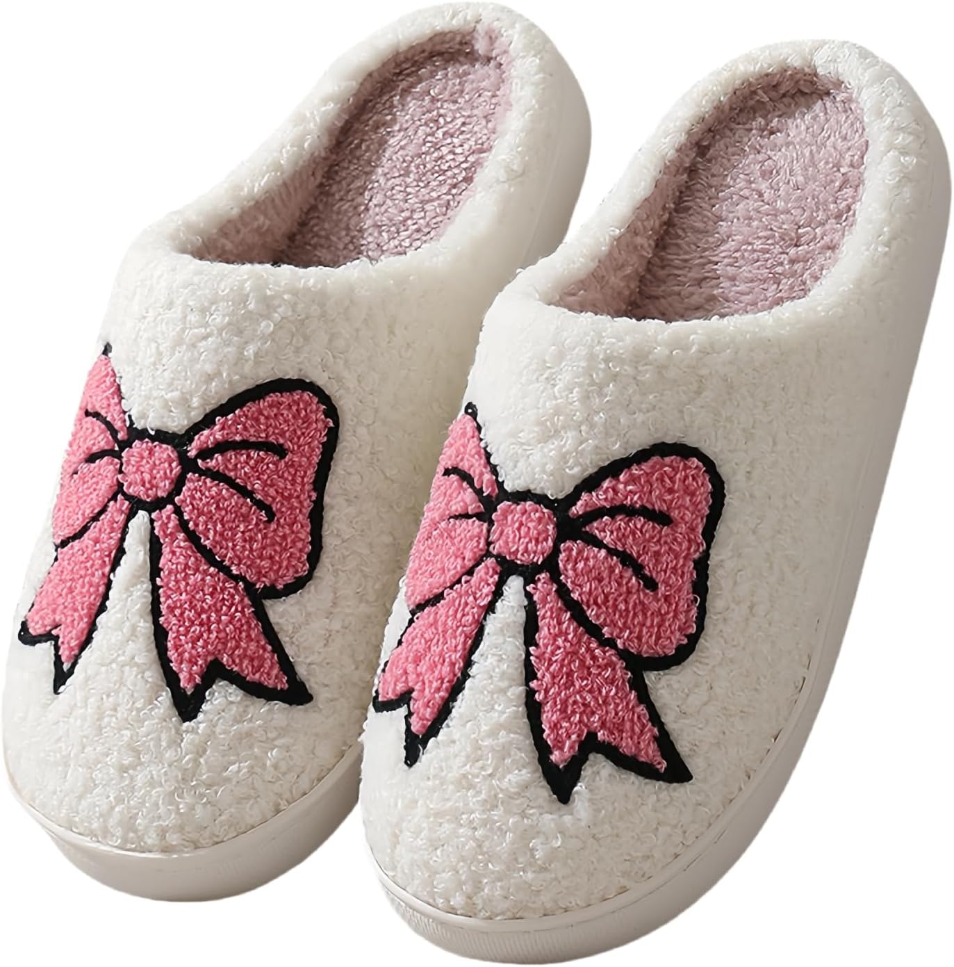 

GEBUFAW Милые плюшевые тапочки для женщин и мужчин с вышитым цветочным бантиком в виде кактуса или буквами, на подкладке из пены с эффектом памяти, с мягкой подошвой, унисекс, удобные и стильные, Bow