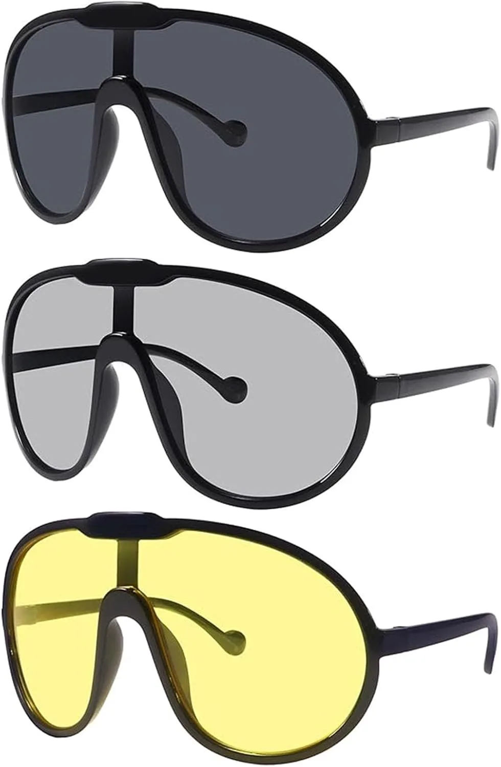 

Солнцезащитные очки Dollger Oversized One Piece для женщин и мужчин, модные, с обтекаемой формой и защитой от УФ-излучения UV400, 3 Packs: Black+yellow+grey