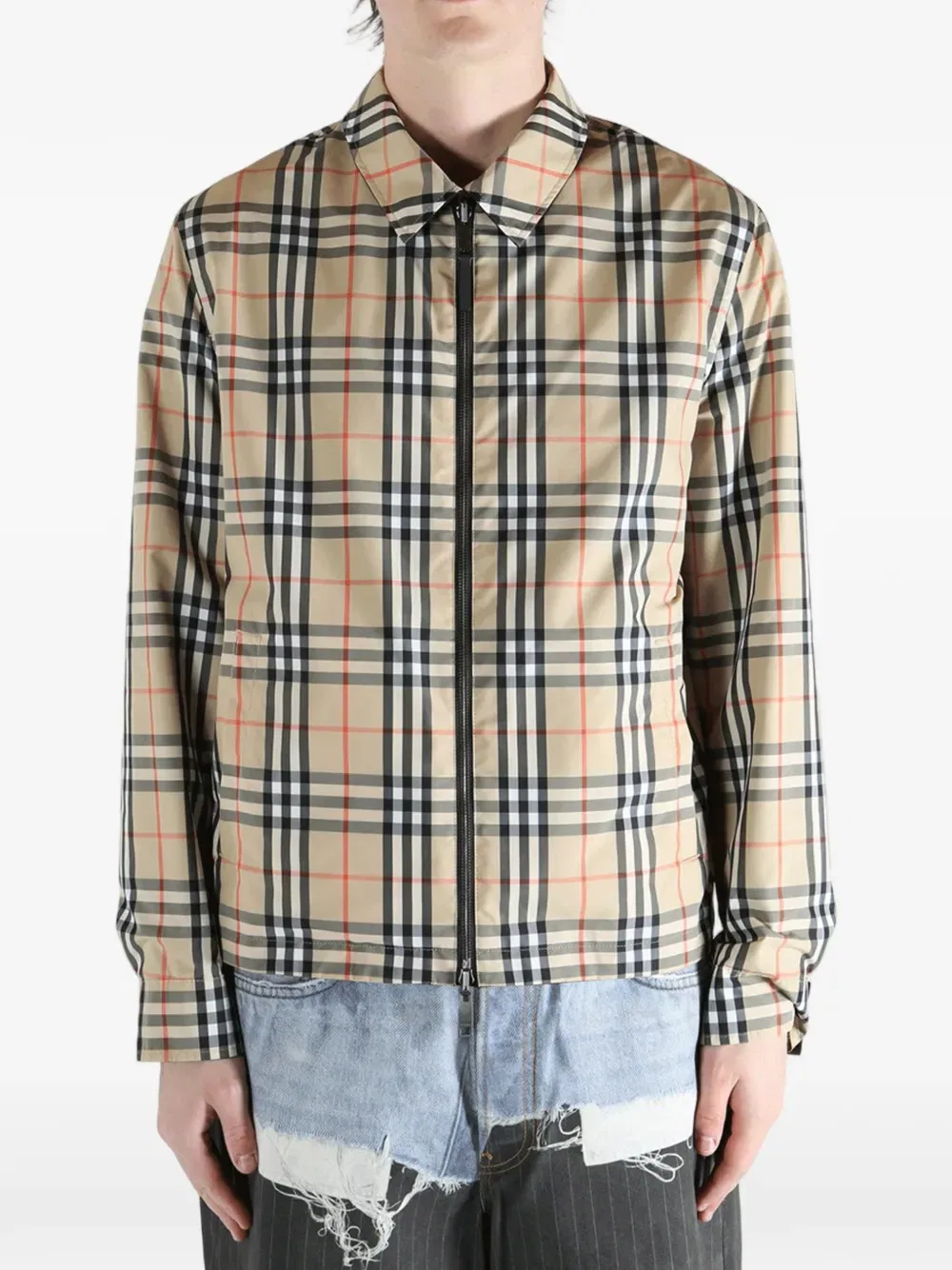 Куртка Burberry с воротником на молнии, клетчатая подкладка, черный — фото 3