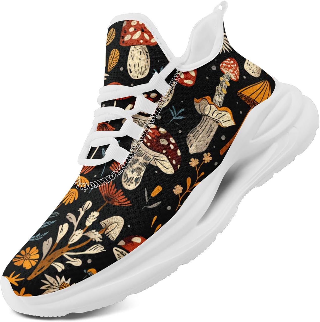 

Модные дышащие сетчатые кроссовки для мужчин и женщин - с цветочным, грибным и абстрактным принтом, легкие спортивные шнуровки Awsole, белый
