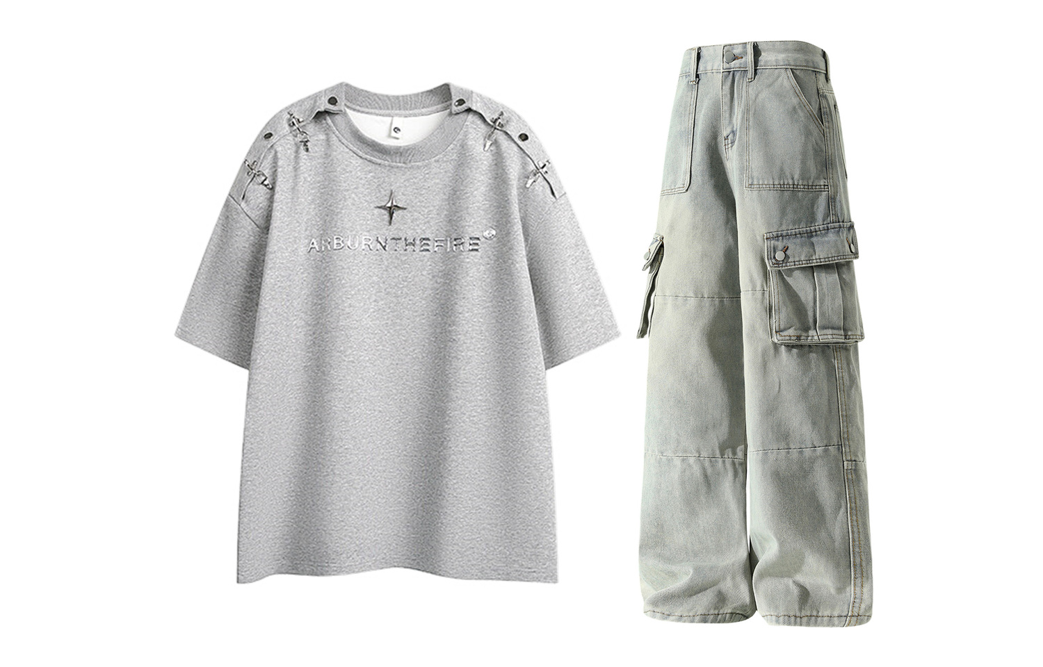 

Повседневный спортивный свитер Unisex с круглой горловиной Moderate X1617, heather серый short-sleeved+vintage синий jeans