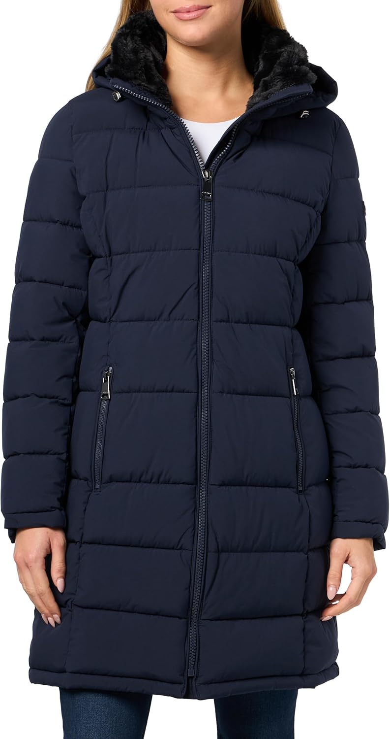 

Женское длинное стеганое пальто с капюшоном Calvin Klein - теплая стеганая зимняя куртка, Navy