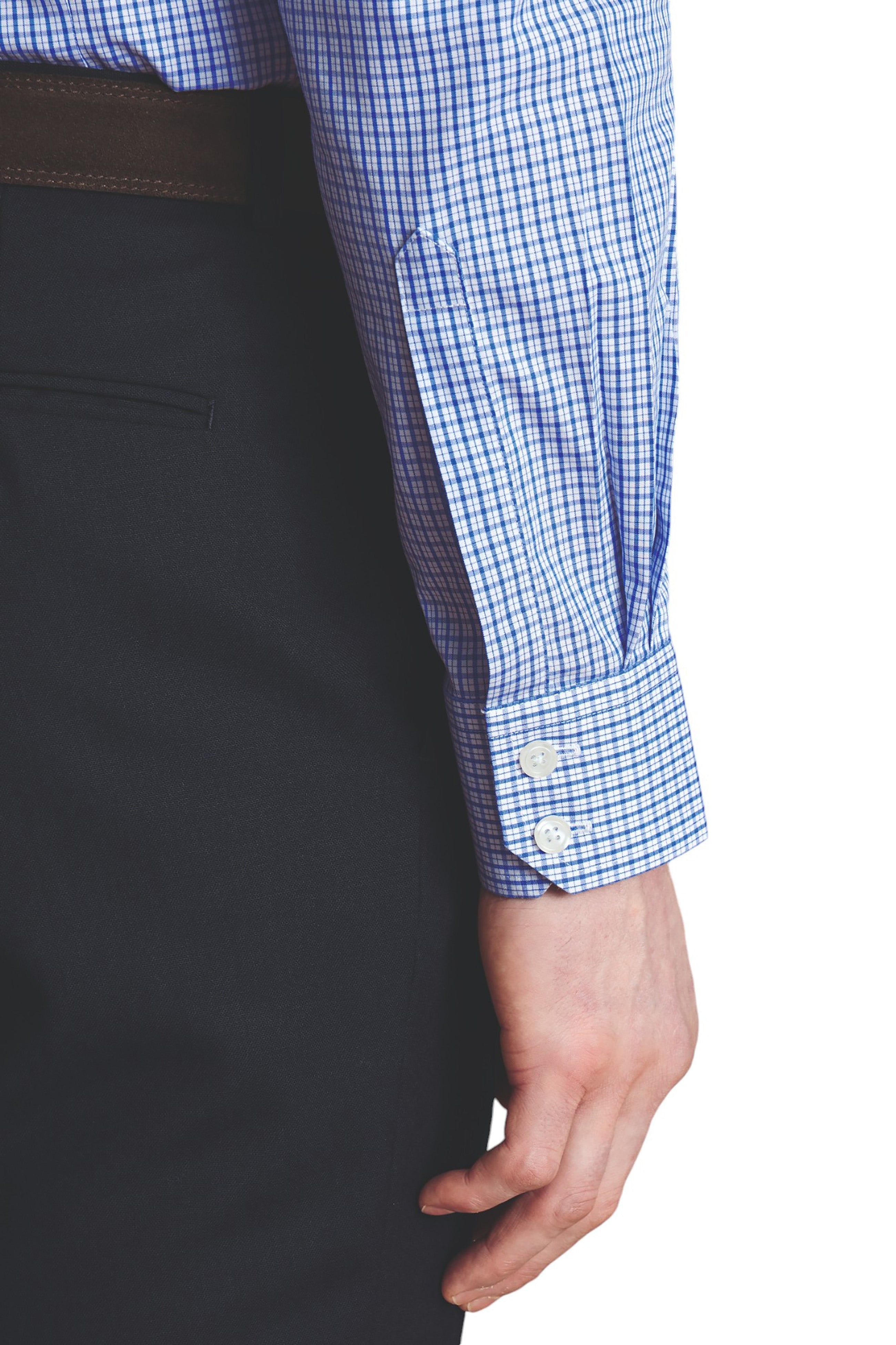 

Мужская рубашка Charles Tyrwhitt Grid Check из эластичного твила без клея с одним манжетом, синий
