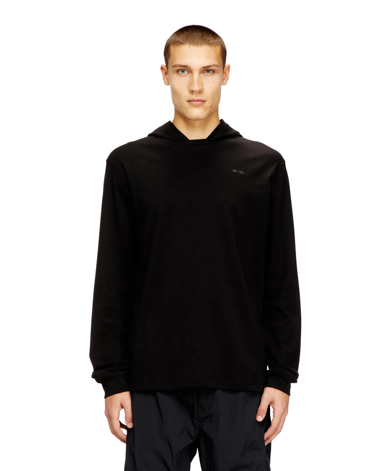 Мужская футболка с капюшоном DIESEL T-BILL-LS-HOOD-MET чёрная