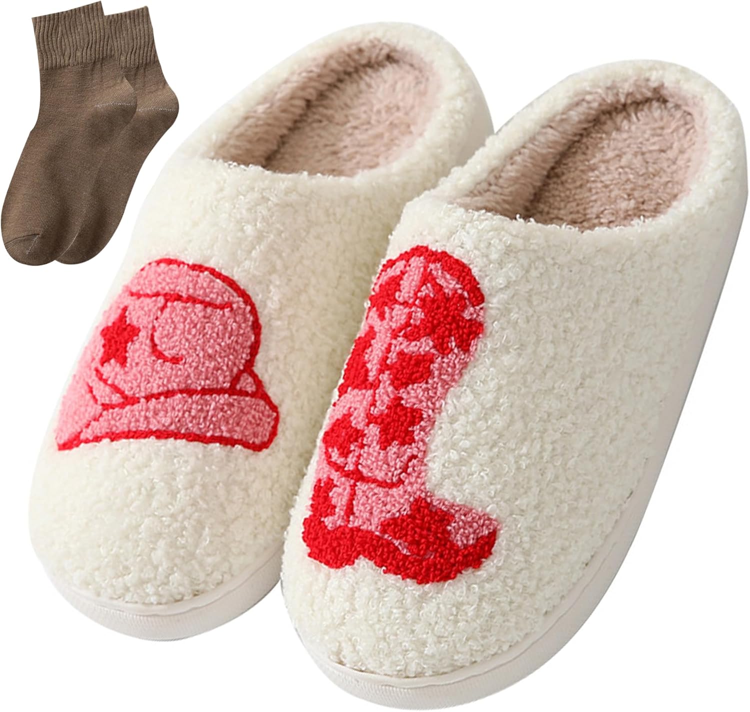 

Тапочки BOOUKILE с улыбающимся лицом для женщин и мужчин, ретро, мягкие, уютные, удобные, плюшевые, легкие домашние тапочки, для дома и улицы, с нескользящей подошвой, Cowboyhat