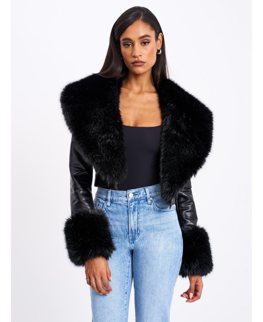 

Женская укороченная кожаная куртка Ziah с меховым воротником Miss Circle, Black