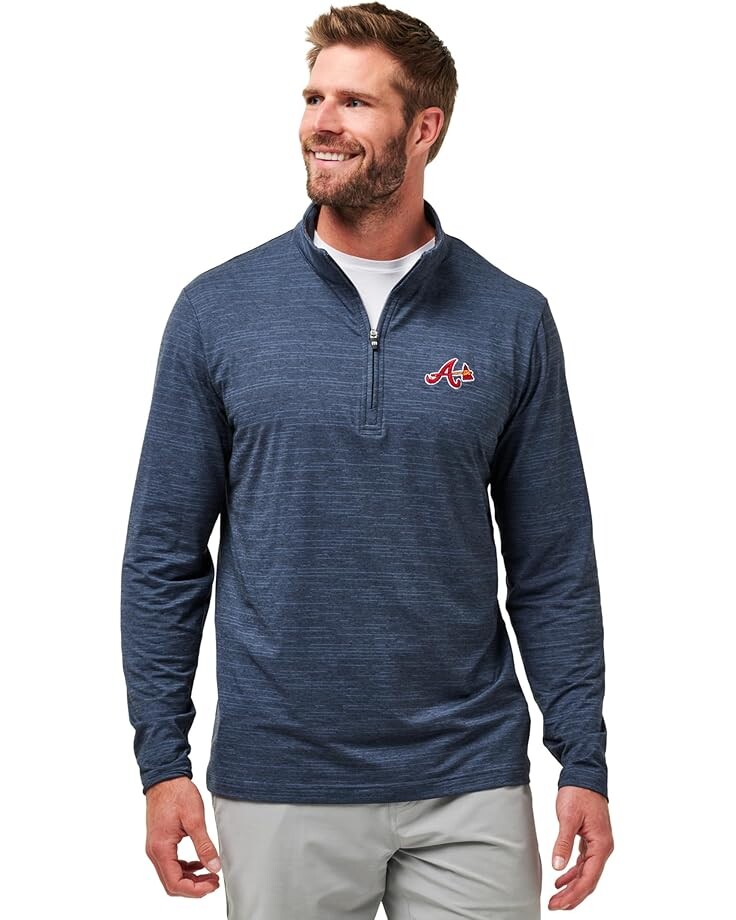 

Толстовка TravisMathew Atlanta Braves The Heater 1/4 Zip, цвет Vintage Indigo/Black