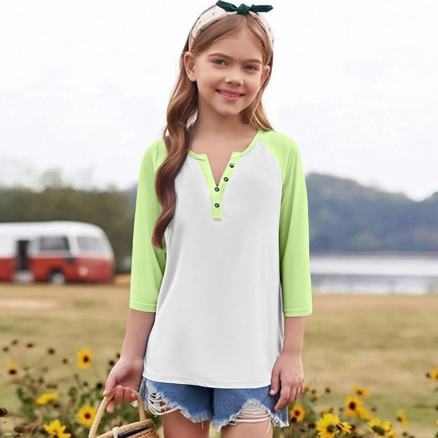 Детская блуза с V-образным вырезом, Zzalalana, цвет Mint Green — фото 2
