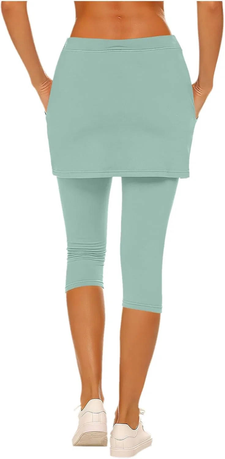 Леггинсы-капри с юбкой для женщин, со сжатием живота, Mint Green — фото 3