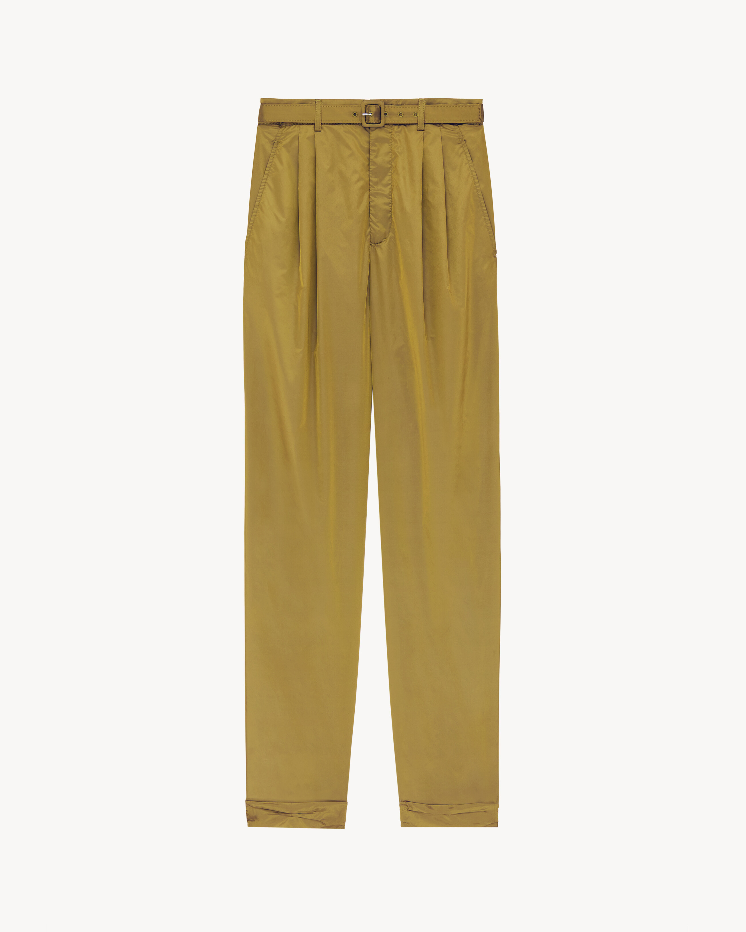 

Брюки с поясом из мятой парусины SAINT LAURENT, коричневый