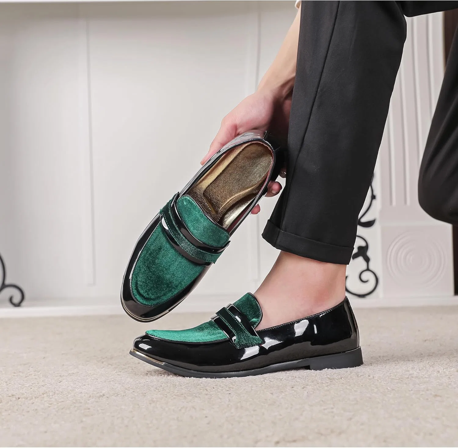 Лоферы из вельвета LCQL Men's Luxury Penny Loafers, зеленый — фото 3