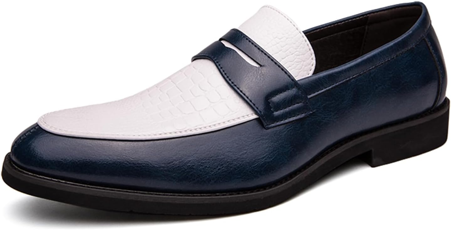 

Мужские двухцветные кожаные лоферы без шнурков с декоративной вставкой, низкий каблук-блок, широкий круглый носок, удобные, с нескользящей подошвой, формальные обувь для бизнеса, офиса, вечеринок, свадьбы и повседневной работы Tixewsjh, синий