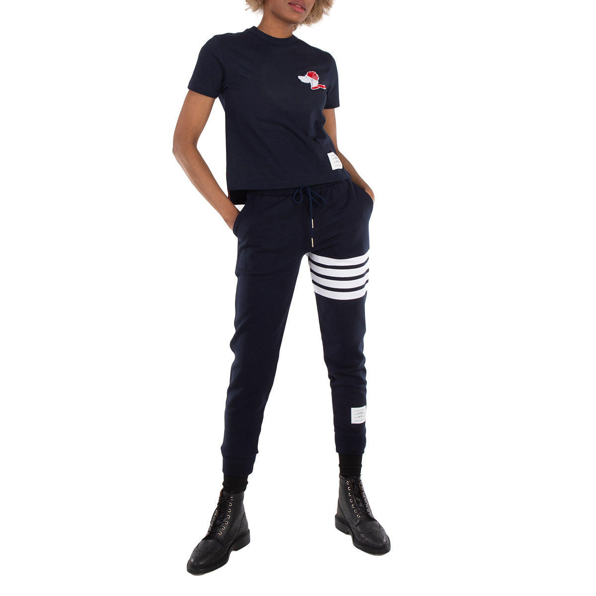 

Thom Browne Женская праздничная джерси короткий рукав пуговица футболка Hector