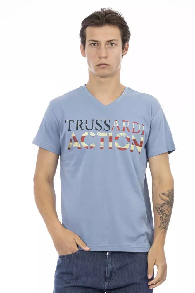 

Футболка мужская из хлопка светло-синего цвета Trussardi