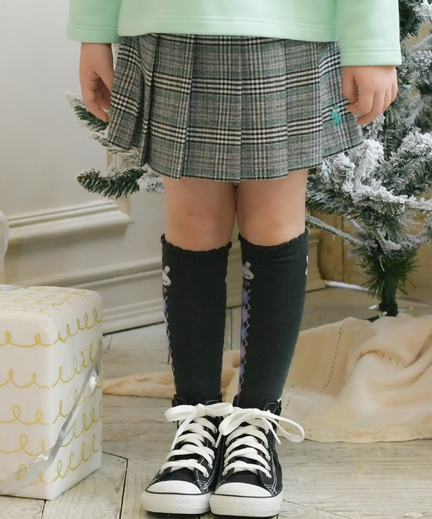 Детская юбка в клетку с плиссировкой KP Check Pleats (110-140) зелёная