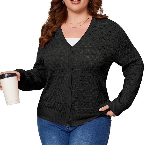 

Женский кардиган с V-образным вырезом и длинными рукавами Clearflower, Black