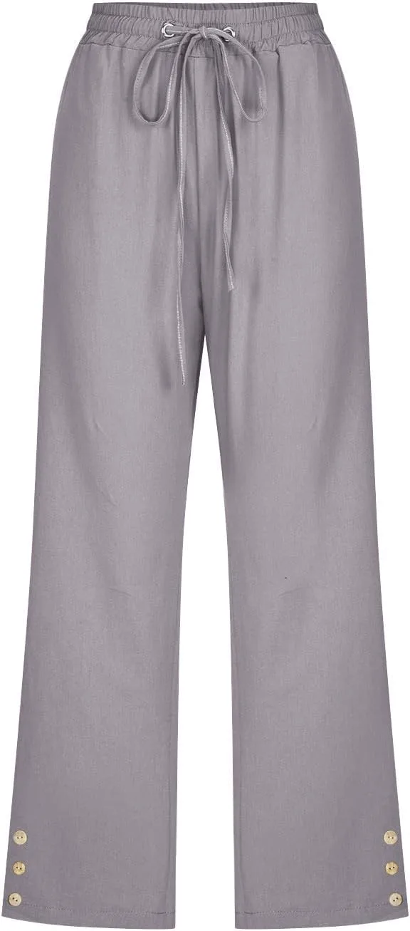 Капри для женщин Plus Size Stretch High Waisted Button Linen Pant — фото 3