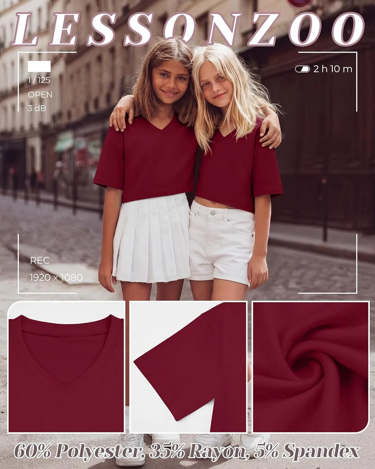 Детские топы-кроп, 4 штуки, LessonZoo, Black, Light Gray, Navy Blue, Wine Red — фото 4