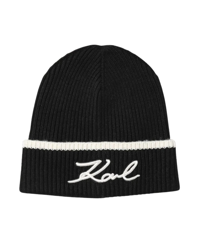 

Вязаная шапка в рубчик с логотипом Karl Lagerfeld, черный