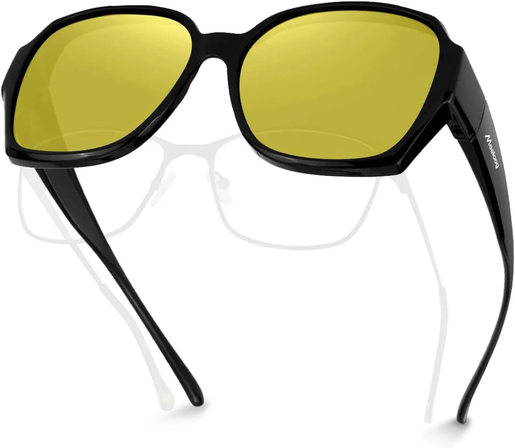 

Поляризованные солнцезащитные очки Meeloog для женщин и мужчин, квадратные, большие, легкие, для вождения и езды MST2106, P1 Black Frame/Yellow Night Vision Lens