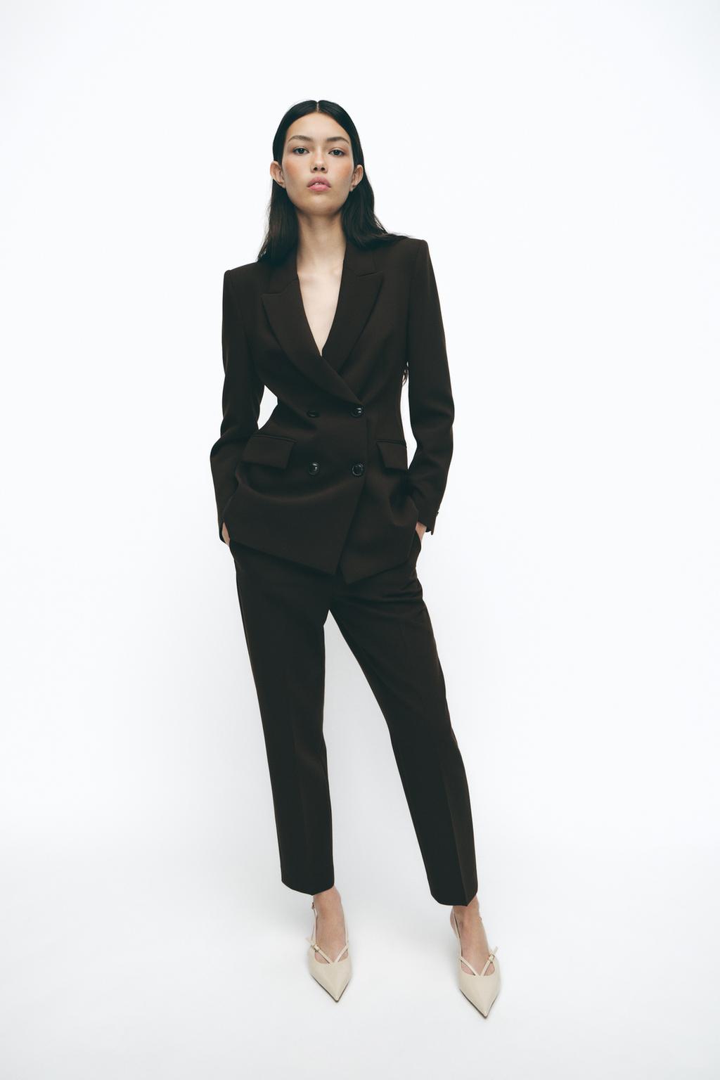 

Двубортный блейзер с нашивками на локтях ZARA, коричневый
