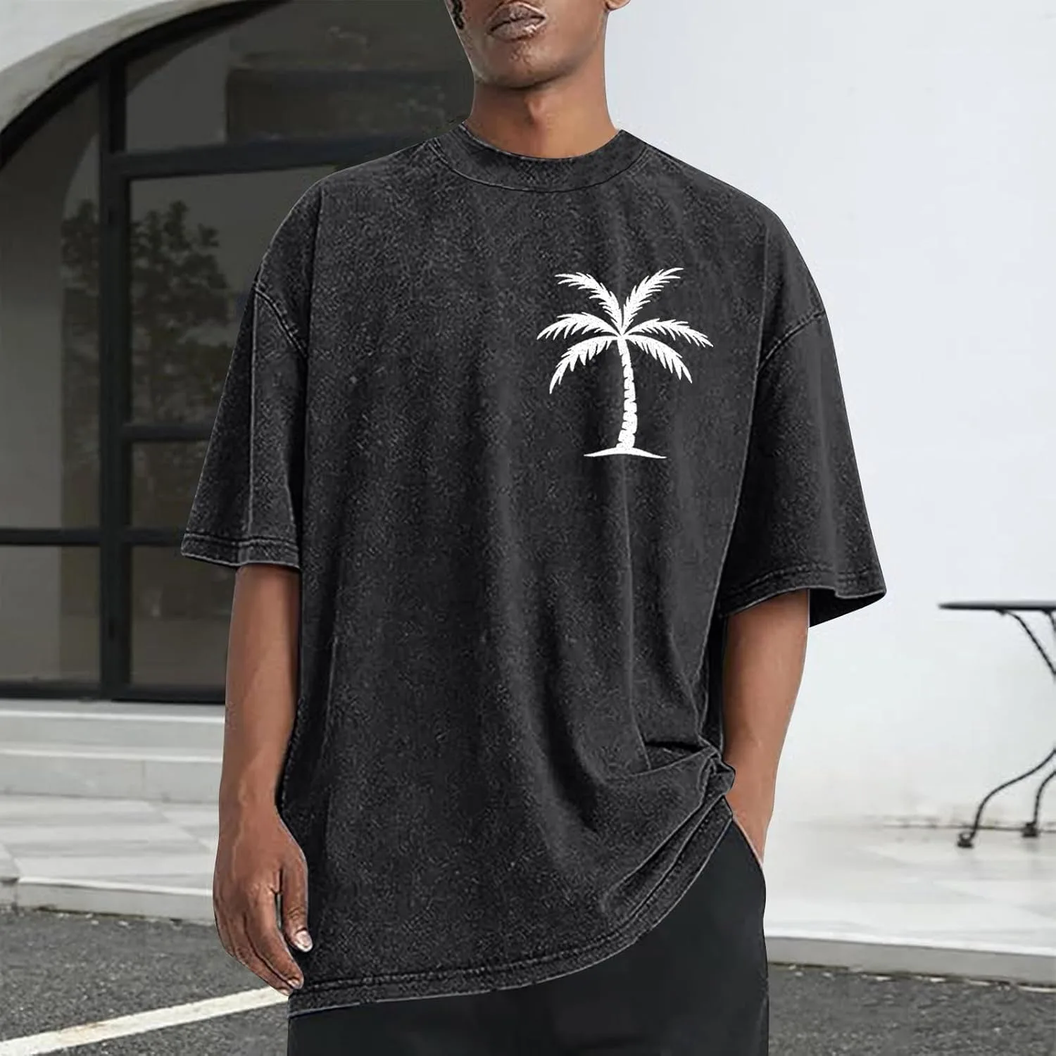 Мужская футболка с коротким рукавом Oversized Cotton Vintage Washed с принтом Palm Tree — фото 2