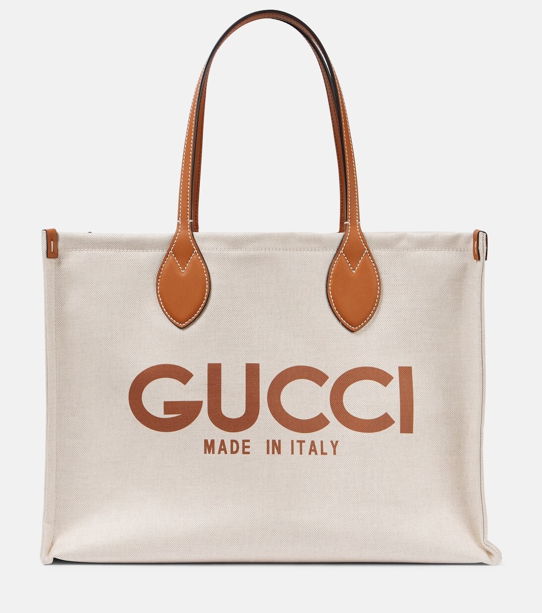 

Холщовая сумка-тоут с кожаной отделкой и логотипом Gucci, бежевый