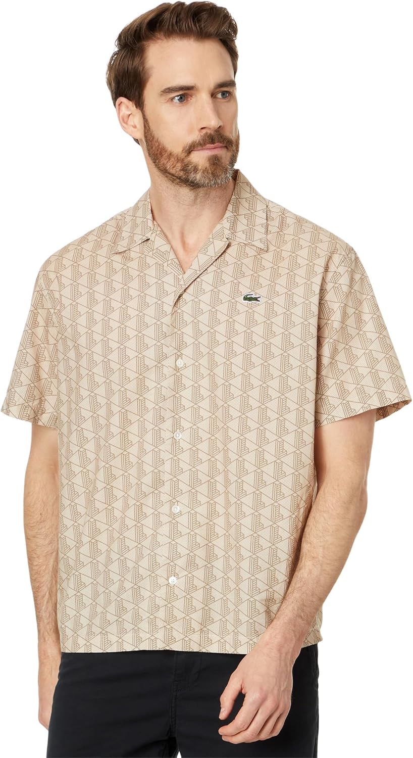 

Мужская рубашка Lacoste Core Collection, свободный крой, короткий рукав, монограмма, Croissant/Cookie