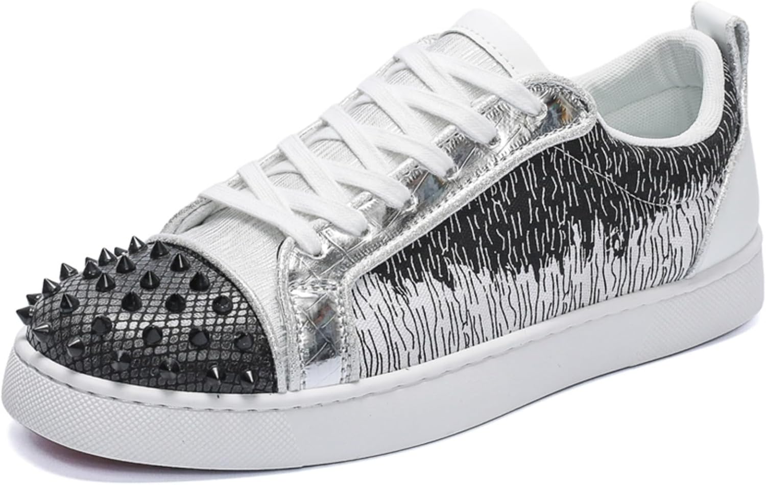 

Мужские низкие кеды с заклепками на носке, металлическим принтом и вязаным верхом, белые повседневные обувь с массивной резиновой подошвой для уличного стиля Lshwcift