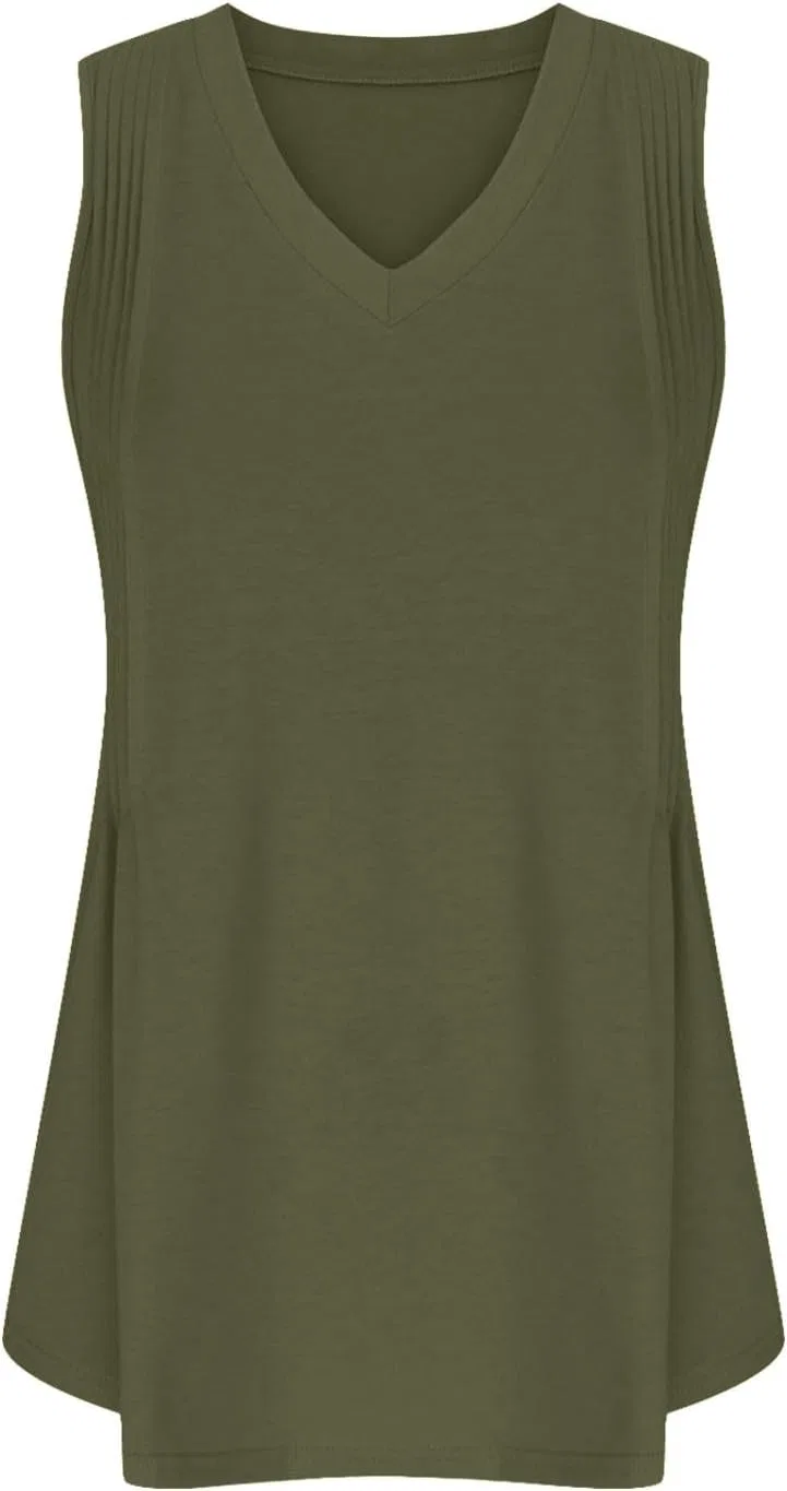 Женский топ-майка V-Neck, повседневный, для тренировок, Army Green — фото 3