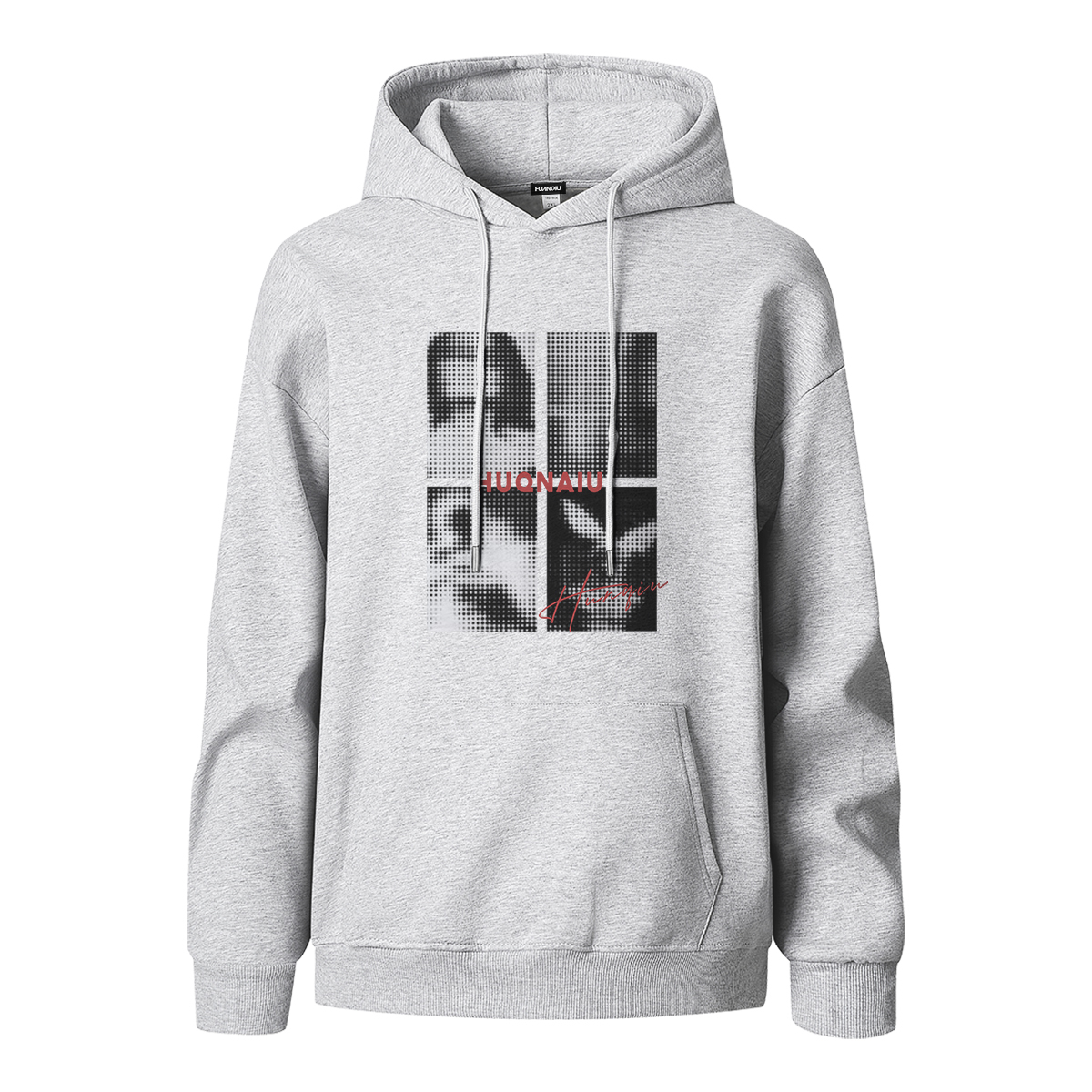 

Толстовка Unisex Hooded Moderate Heavyweight HUANQIU, белый heather серый