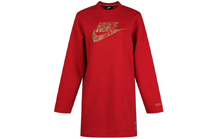 

Женское платье с длинными рукавами и принтом логотипа, красное Nike