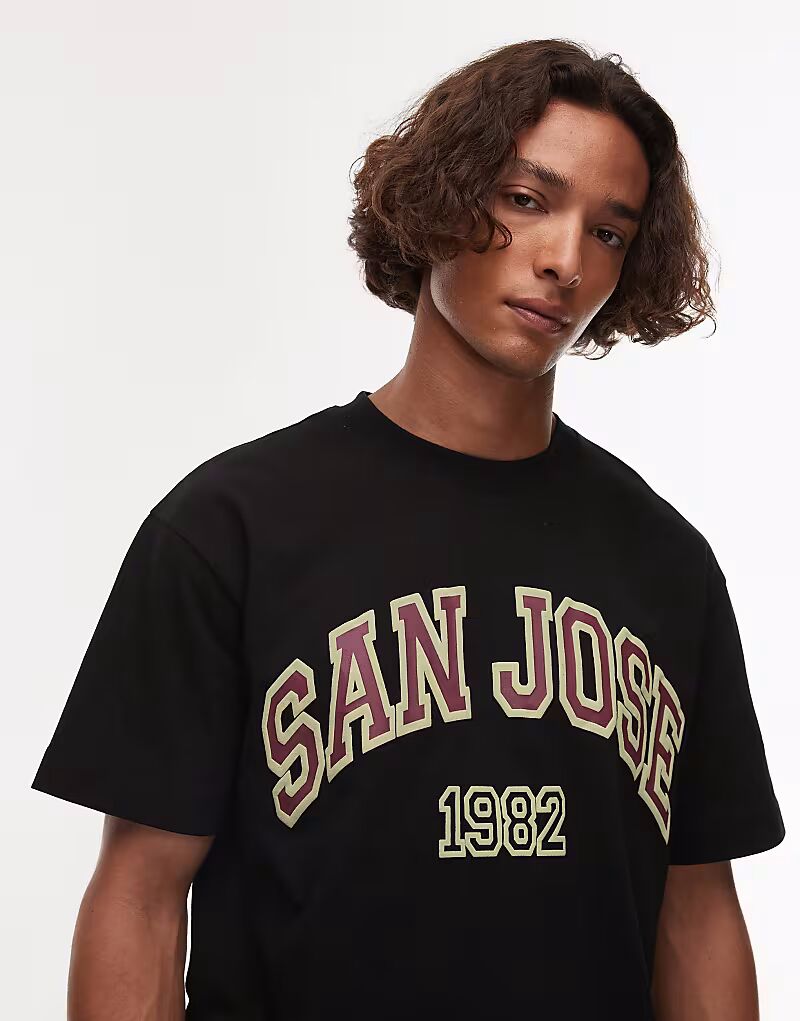 

Футболка Topman свободного кроя с принтом Сан-Хосе черного цвета
