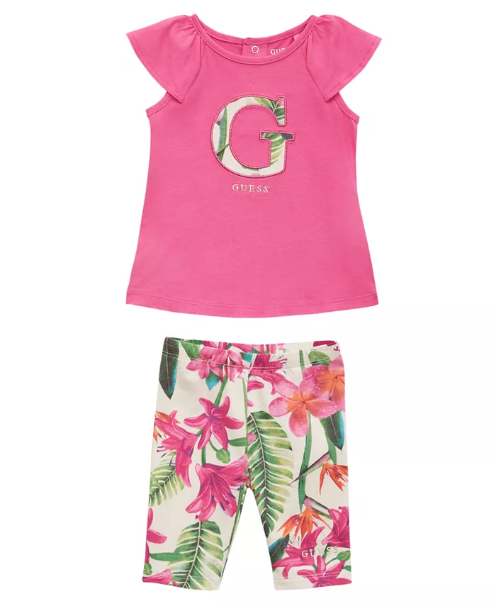 

Комплект для девочек: футболка с коротким рукавом и легинсы с принтом (2 предмета) GUESS, розовый