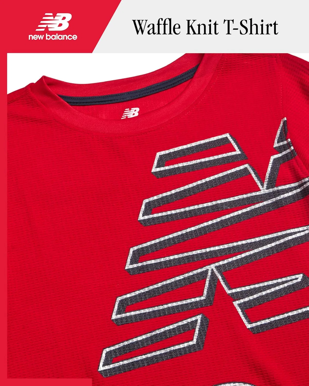 Футболки с длинным рукавом New Balance для мальчиков - вафельная трикотажная термофутболка для мальчиков, спортивный базовый слой (8-20), красный — фото 3