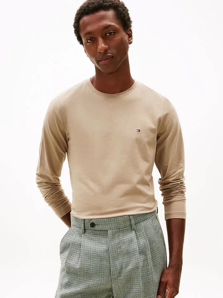 Лонгслив хлопковый Tommy Hilfiger, бежевый