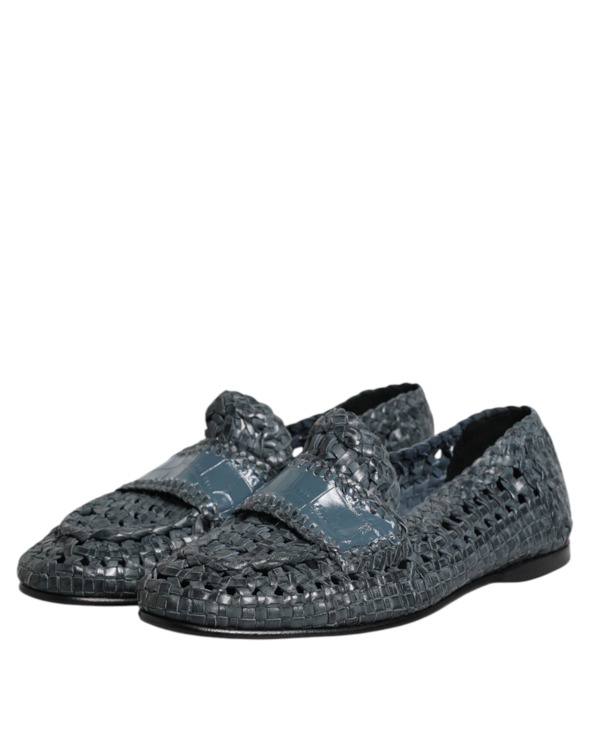 Синие плетеные кожаные туфли-лоферы Dolce & Gabbana, Blue — фото 4