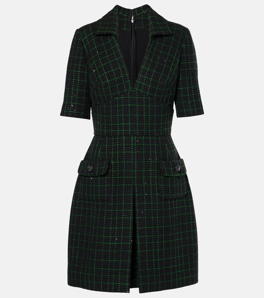 

Мини-платье из твида Elie Saab, цвет black/marisa green