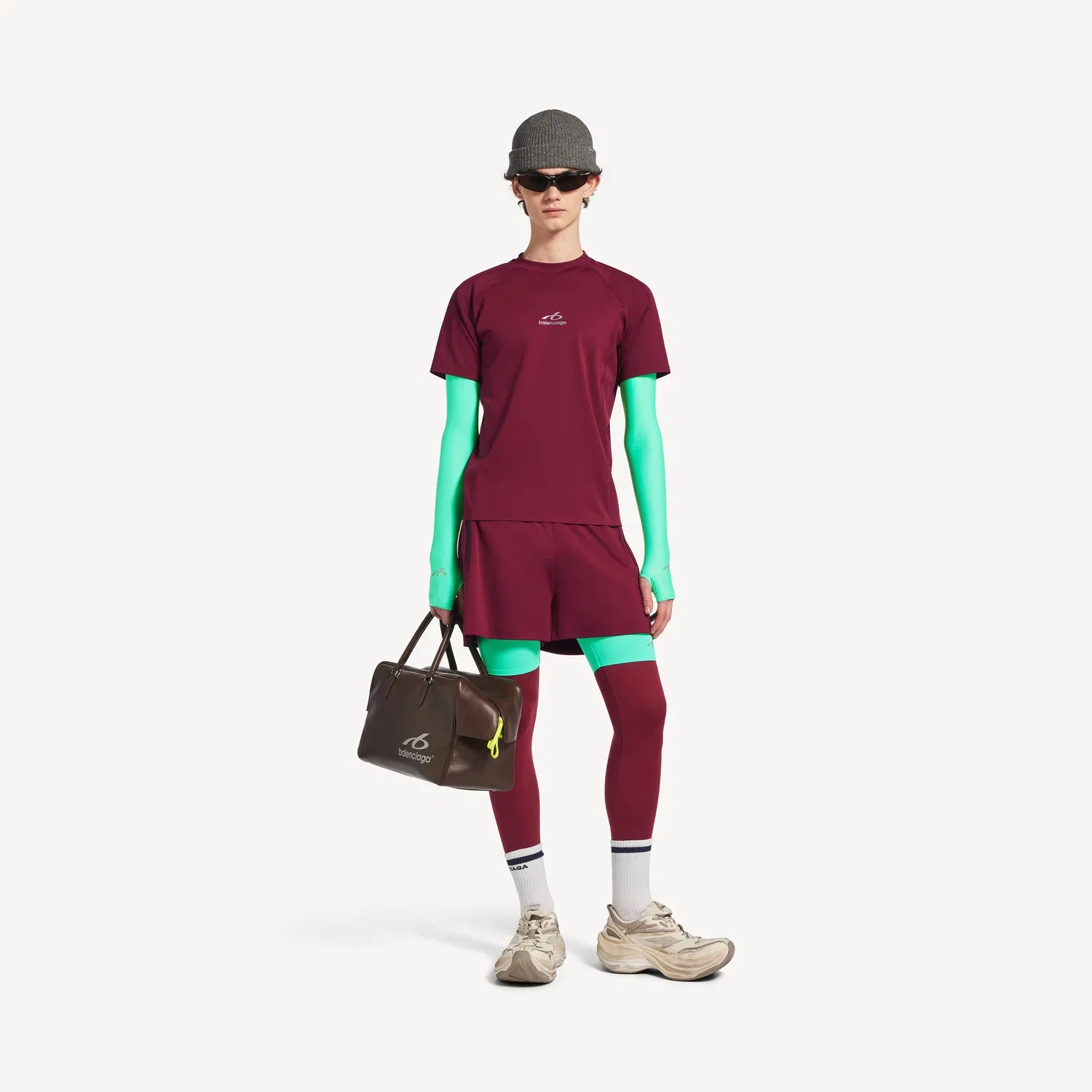 Мужские технологичные шорты цвета бургунди/аква Balenciaga, бордовый — фото 2
