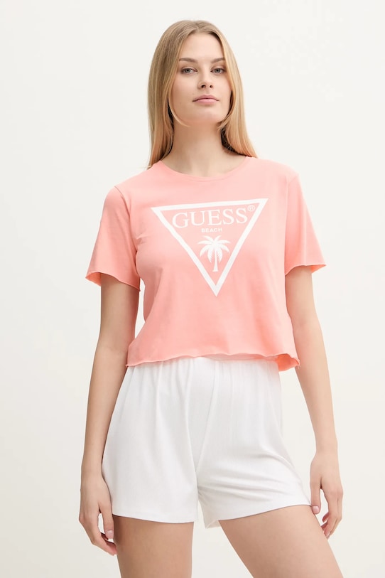 

Хлопковая футболка Guess, оранжевый