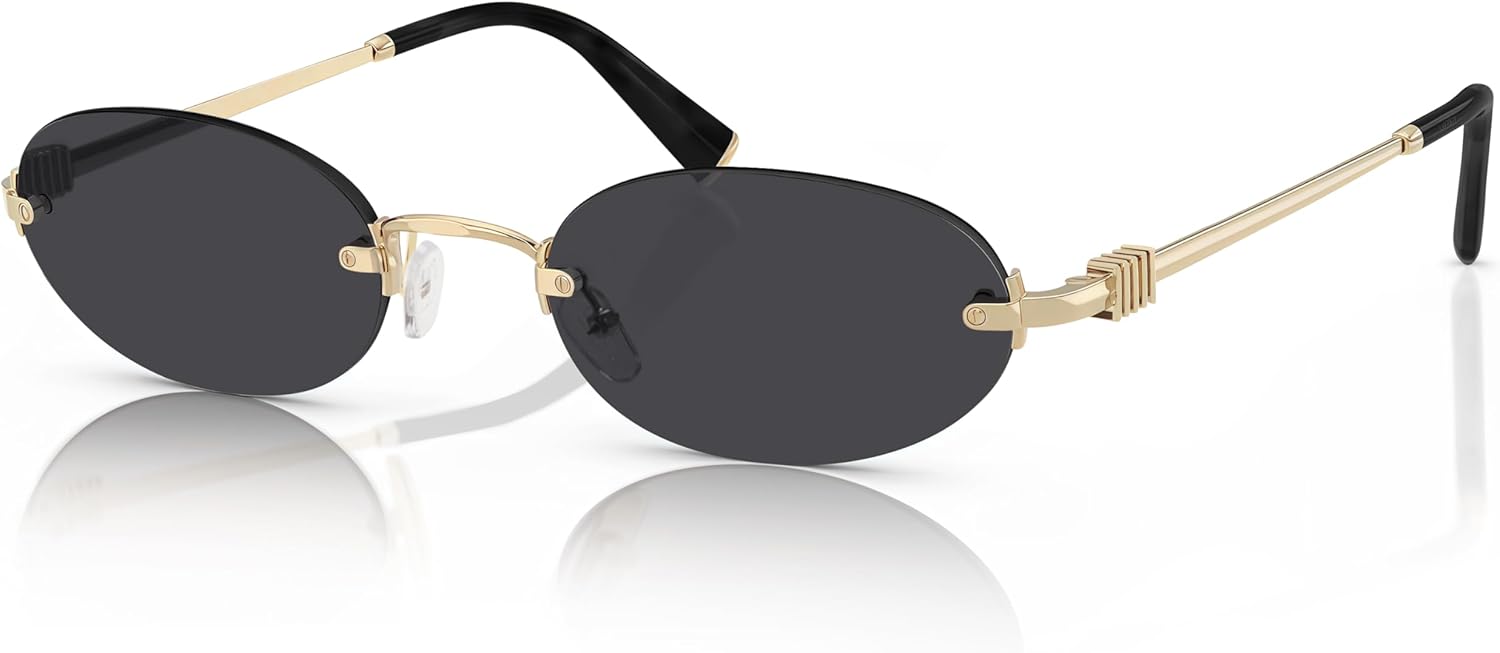 

Солнцезащитные очки TYA Retro Small Oval для женщин и мужчин, модные солнцезащитные очки без оправы 2026 года, узкие солнцезащитные очки в стиле Y2K от дизайнеров, Gold Frame-black Lens