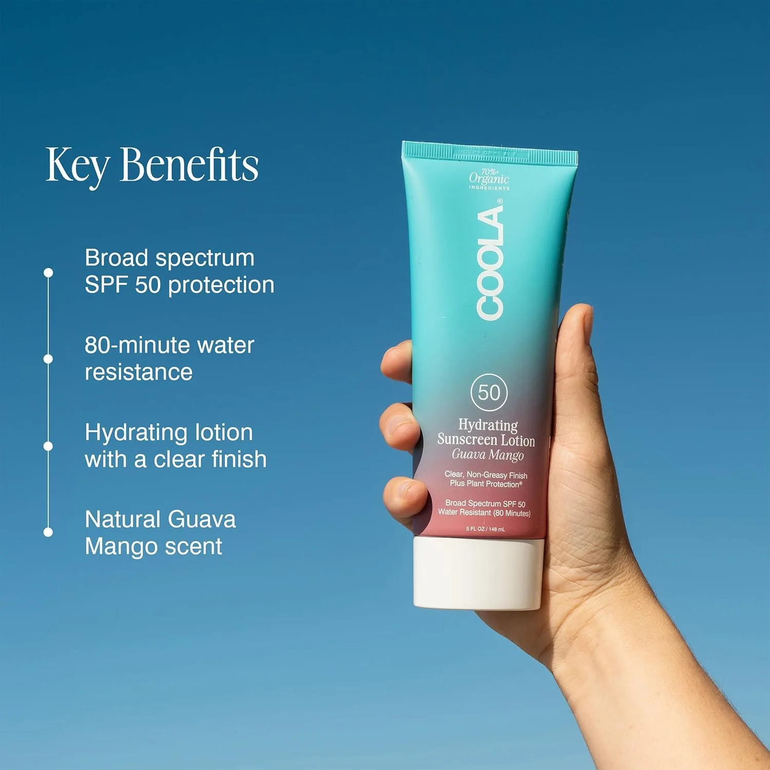 COOLA Органический солнцезащитный лосьон для тела SPF 50, протестирован дерматологами, обеспечивает ежедневную защиту кожи, подходит для веганов и не содержит глютена, аромат гуавы и манго, 140 мл., 5 FL OZ — фото 4
