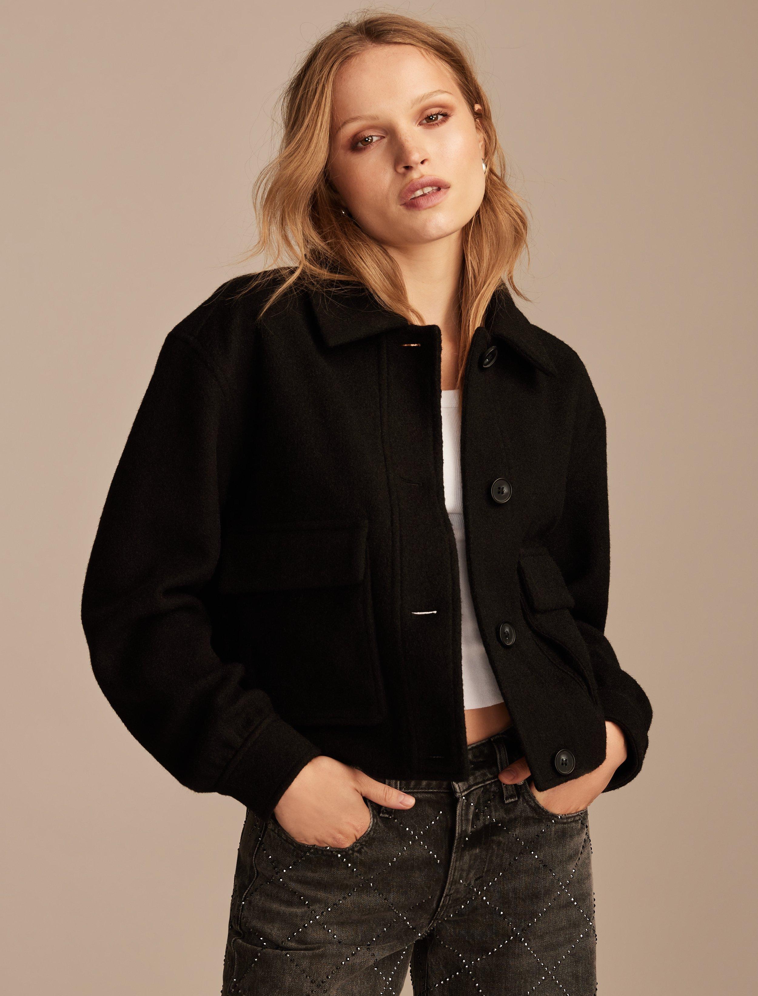 

Женская укороченная куртка Lucky Brand из ткани букле, черный