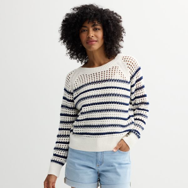 

Женский ажурный пуловер Sonoma Goods For Life, цвет ivory navy stripe