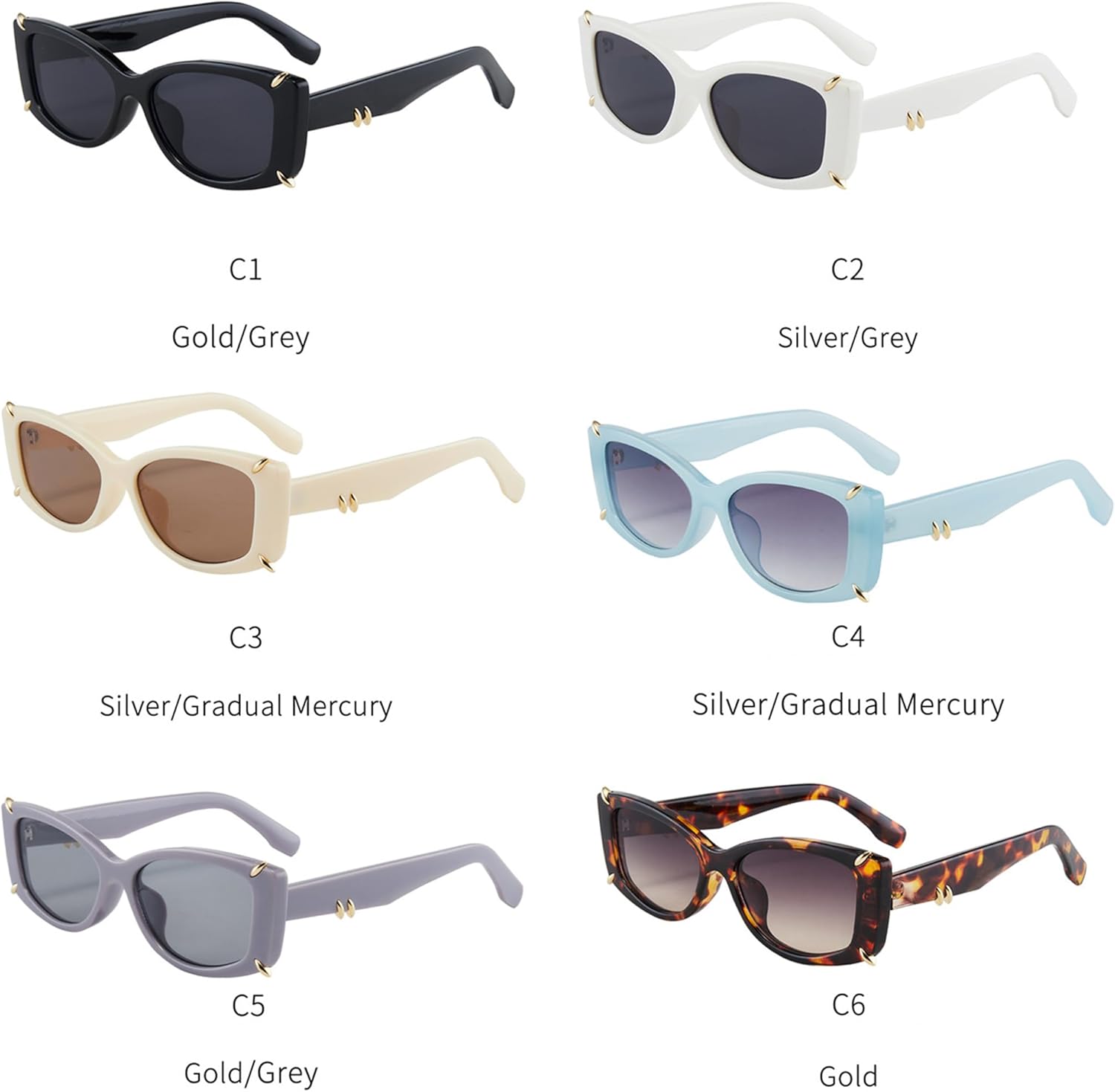 

bullabulling Модные квадратные солнцезащитные очки для женщин и мужчин в стиле ретро с металлической оправой и заклепками, прямоугольные солнцезащитные очки с защитой от УФ-излучения UV400 в стиле панк, White