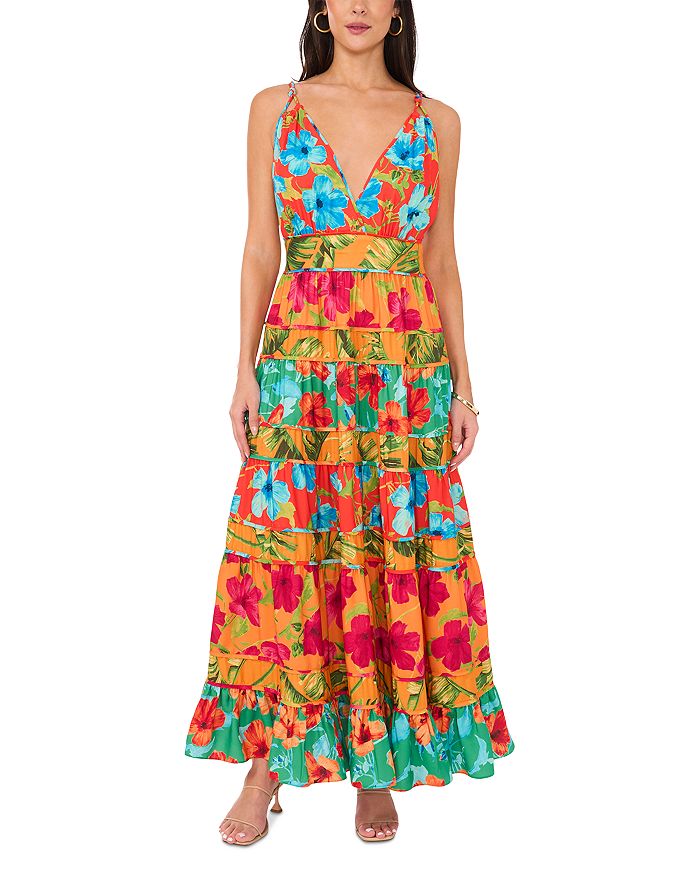 

Печатное платье макси с ярусами VINCE CAMUTO, оранжевый