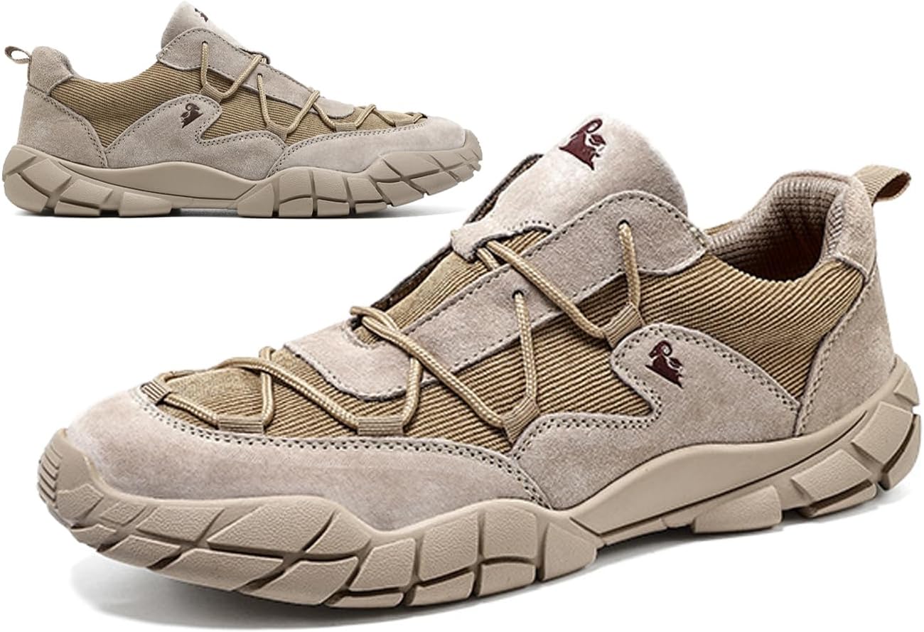 

Мужские вязаные замшевые треккинговые кроссовки со шнуровкой, легкие дышащие сетчатые модные повседневные кроссовки, противоскользящие обувь для активного отдыха, кемпинга, прогулок и вождения Aivyfaja, Sand Color