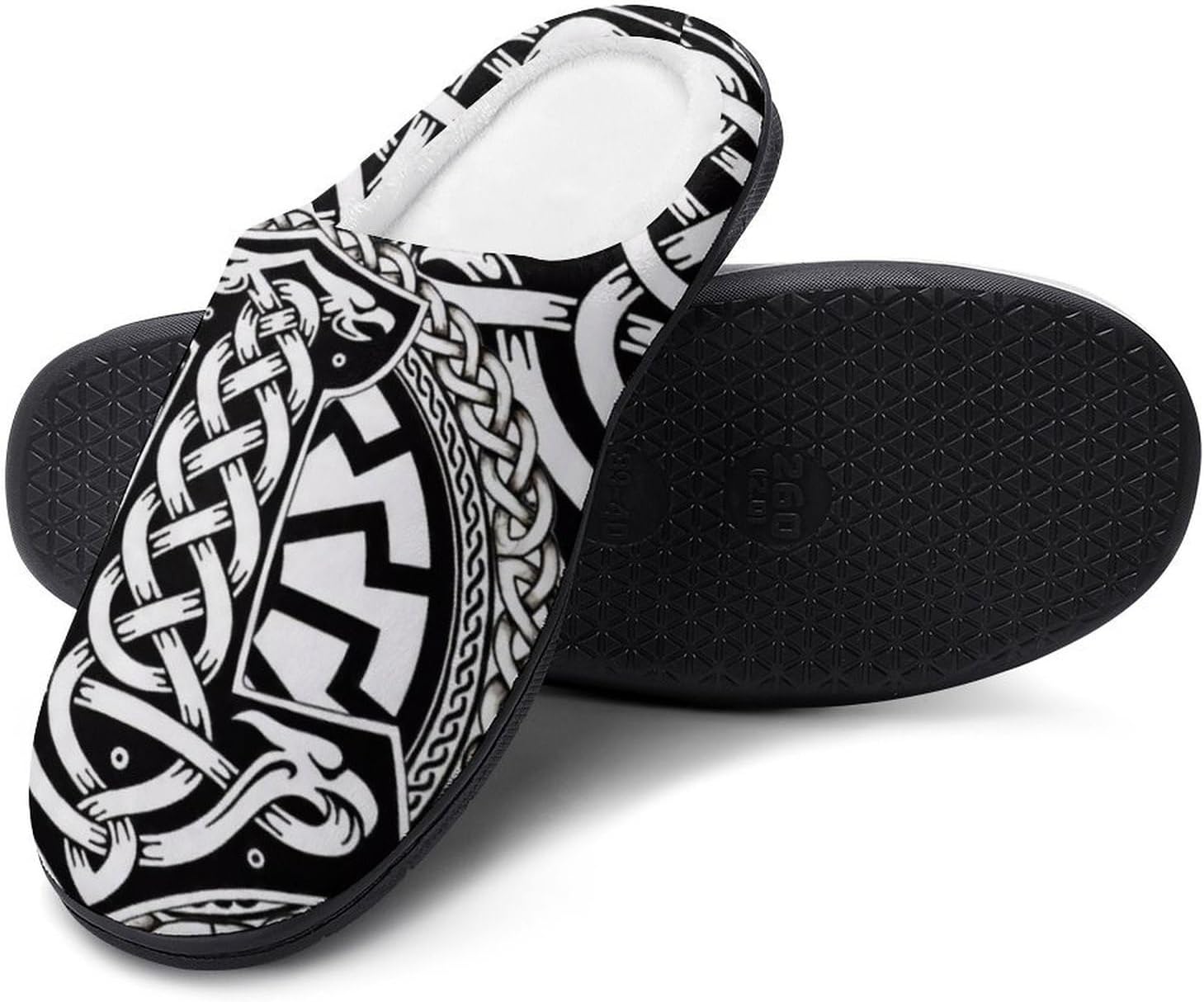

Мужские теплые пушистые тапочки, интересный викингский художественный узор, домашние хлопковые тапочки с закрытым носком, классические тапочки с резиновой подошвой/не скользящие Yxhzyhy, Thor's Hammer