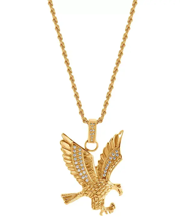 

Мужское ожерелье с подвеской в виде орла из кубического циркония, 24 дюйма Blackjack, gold-tone