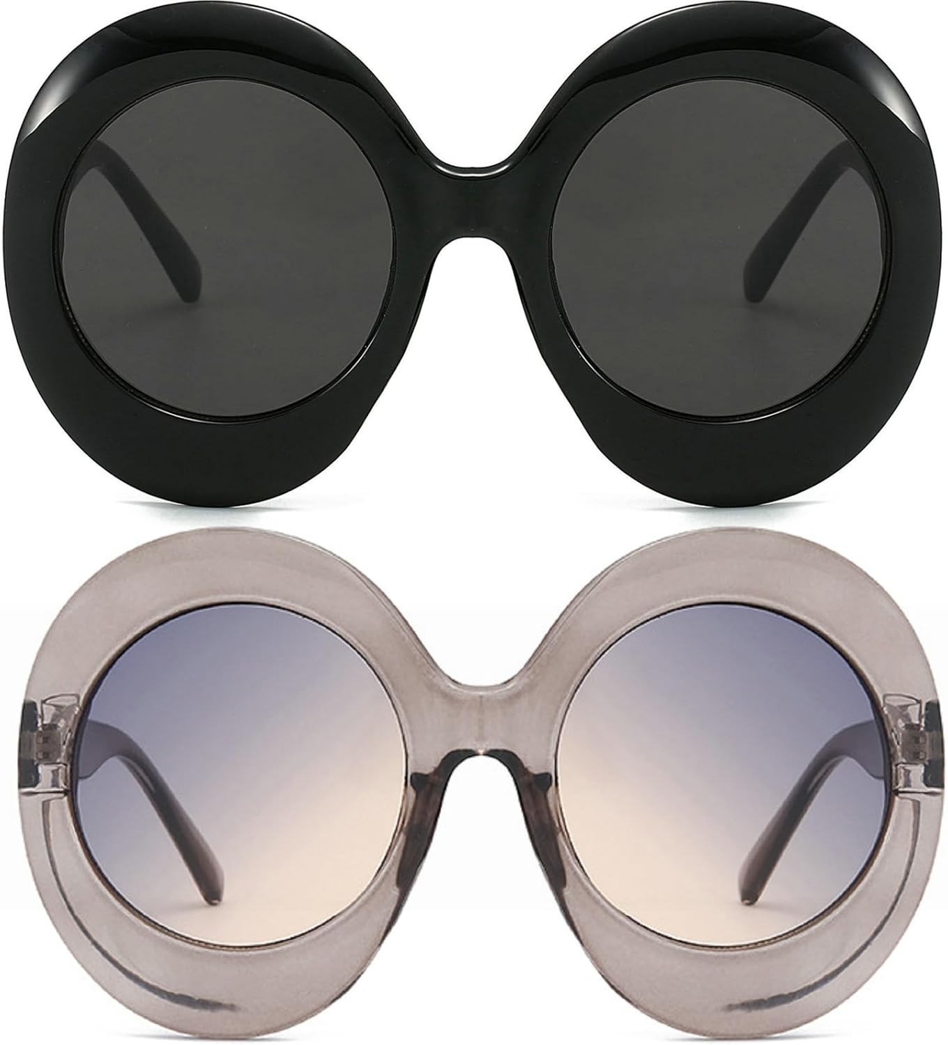 

Большие круглые солнцезащитные очки для женщин, милые солнцезащитные очки в толстой оправе овальной формы, стильные ретро-очки в стиле Y2K 2000-х mincl, 2pcs-black&gray Blue